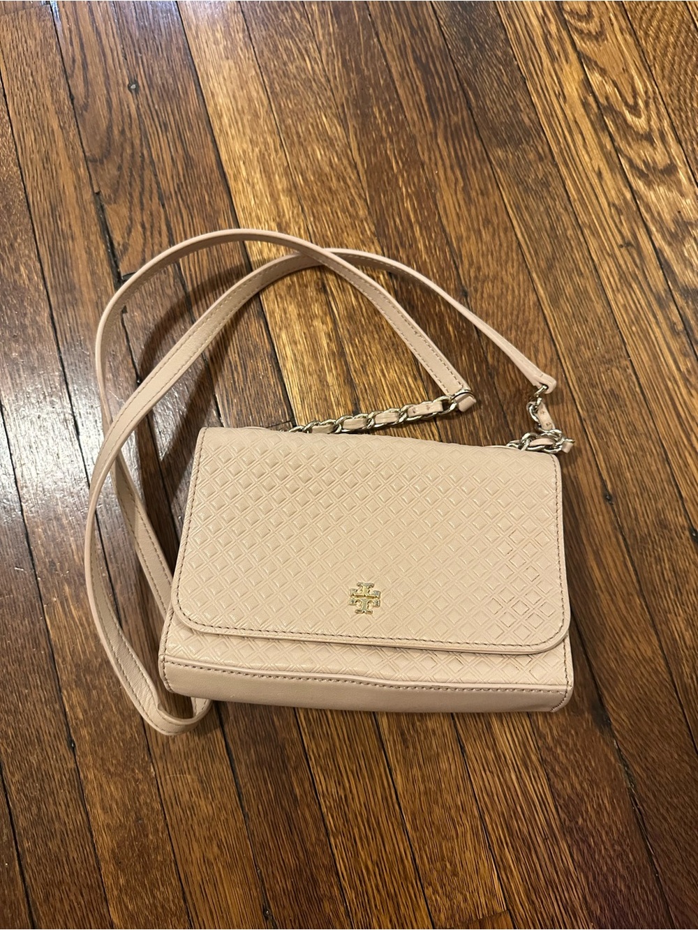 Tory Burch Light Blush Quilted Leather Crossbody with Gold Hardware